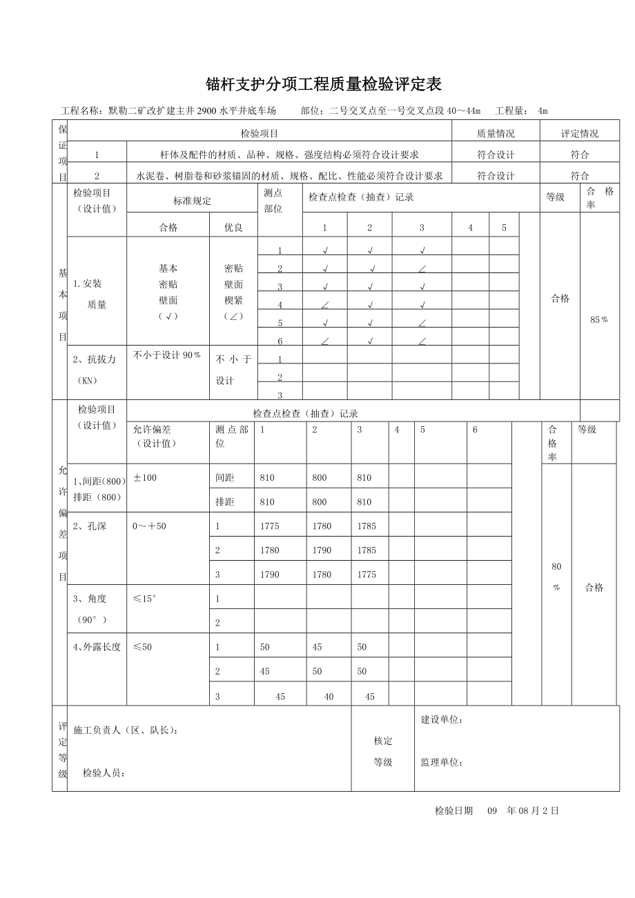 分项工程报验申请(2009年8月四号交叉点之二号交叉点绕巷及9月轨道运输石门))1_第3页