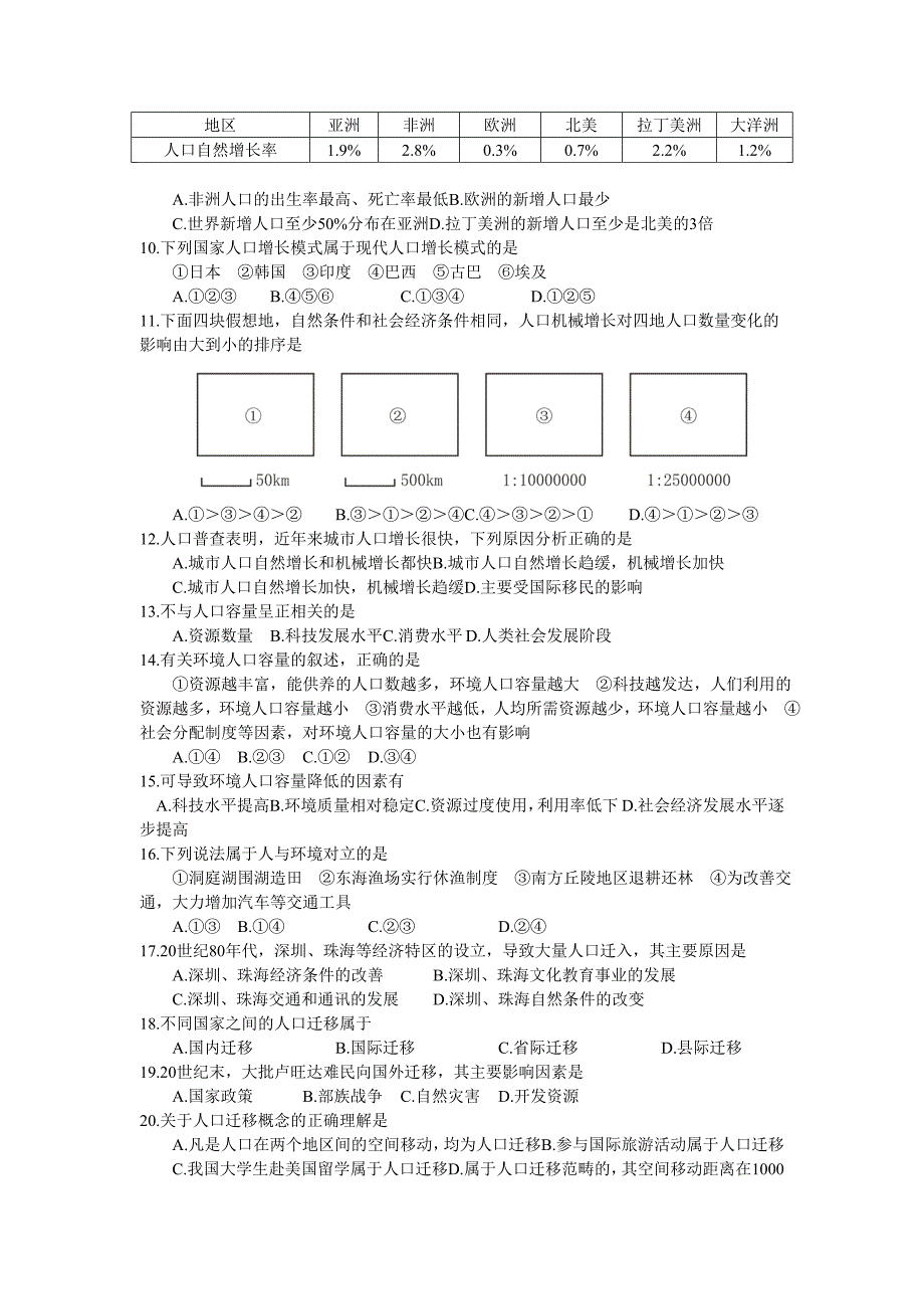 湘教版地理必修Ⅱ第一单元：《人口与环境》测试题 - 湘教版地理 _第2页