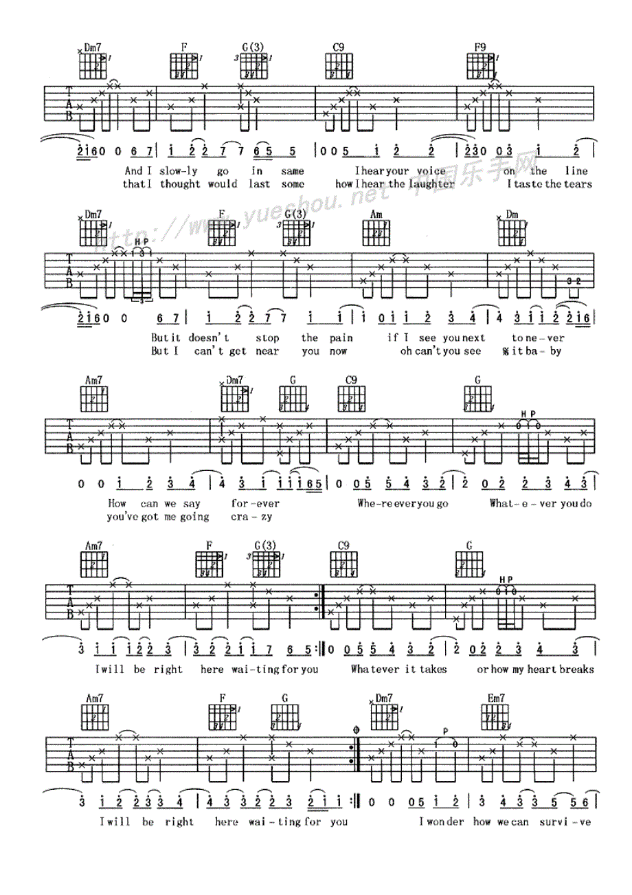right here waiting-在此守候(阿杜版)吉他弹唱谱_第2页