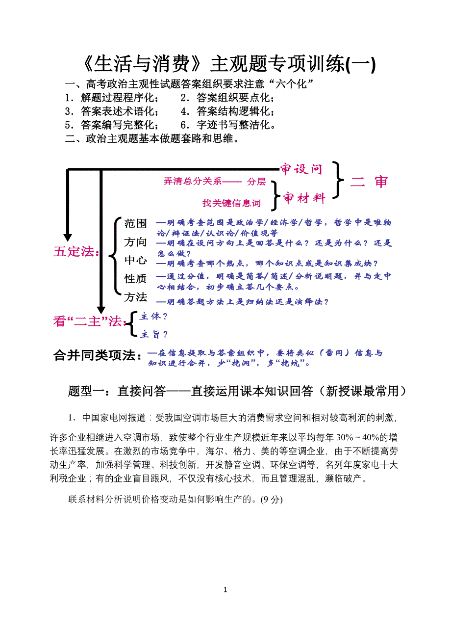 《生活与消费》主观题专项训练_第1页