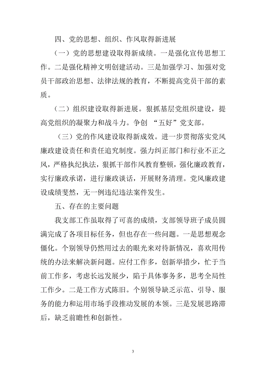 企业党支部班子运行情况报告_第3页