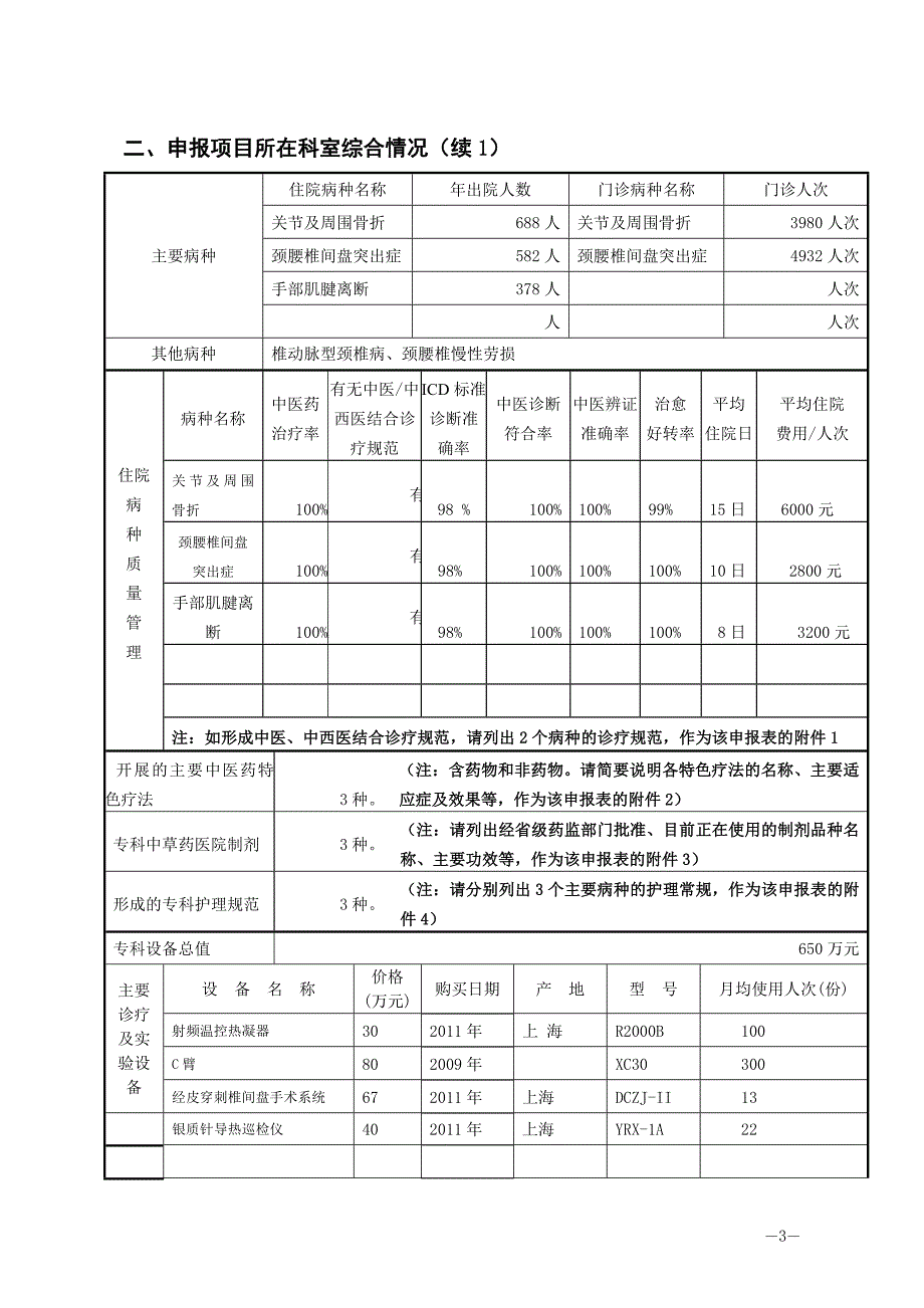 湖北省卫生厅中医重点专科项目建设申报表_第3页