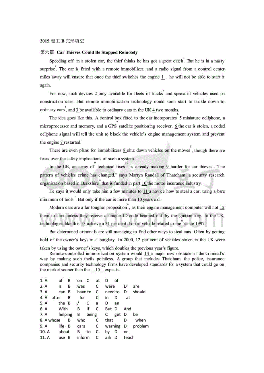 整理版2015年职称英语理工B完形填空押题_第1页