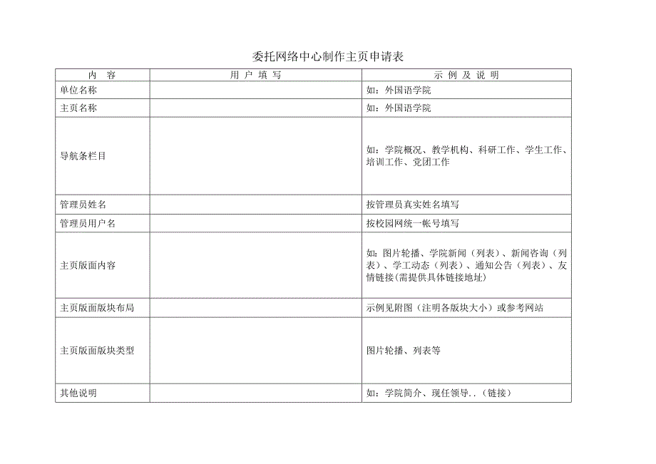 委托网络中心制作主页申请表_第1页