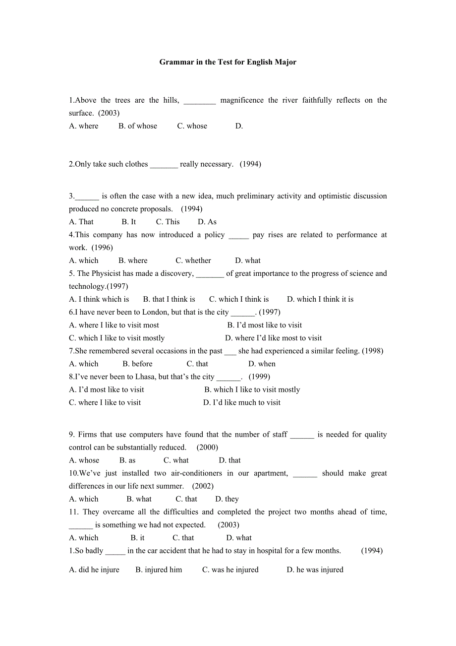 专四语法练习grammar in the test for english major_第1页