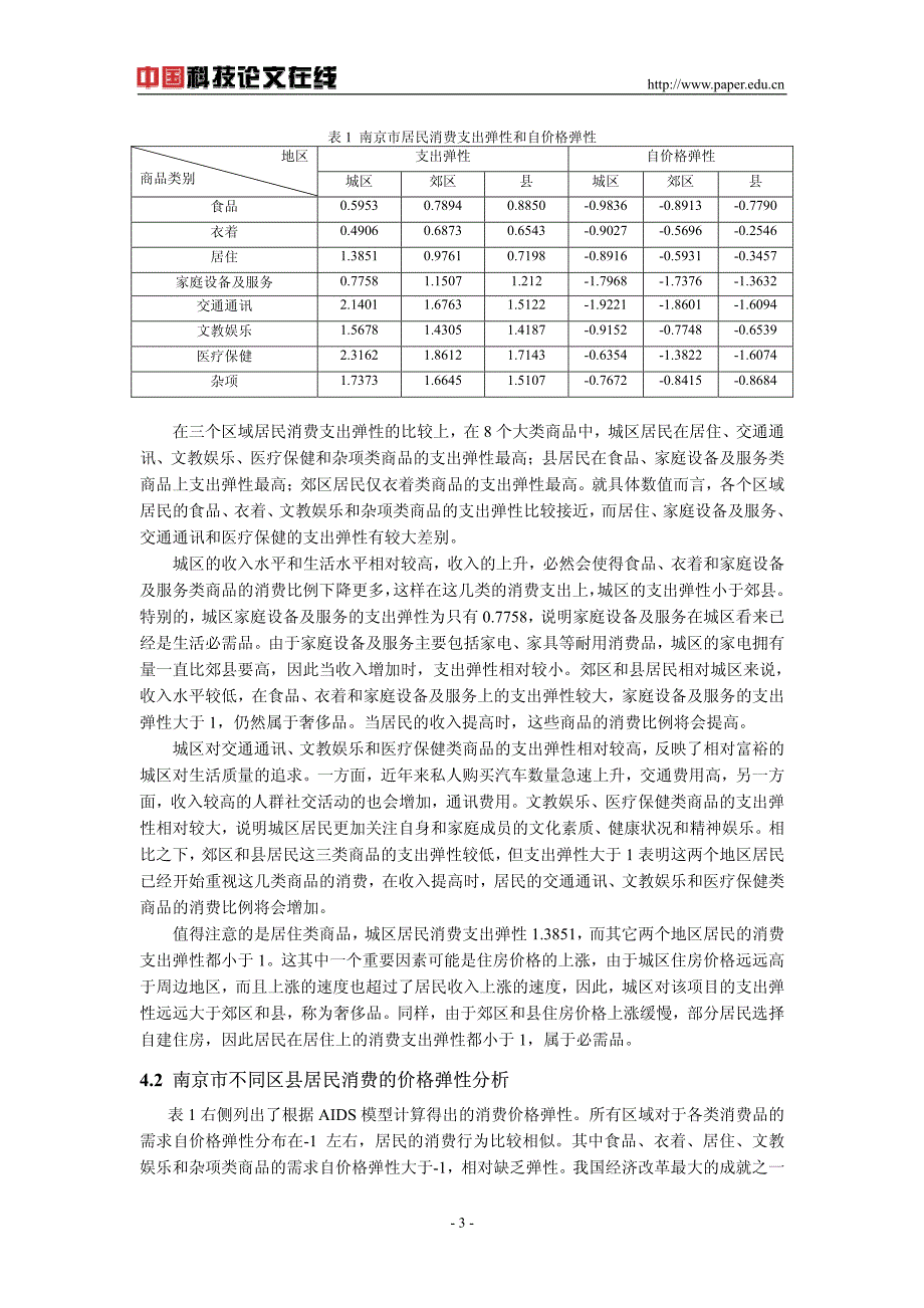 南京市不同区县居民消费行为的差异性研究--基于几乎完美需求系统的分析_第3页