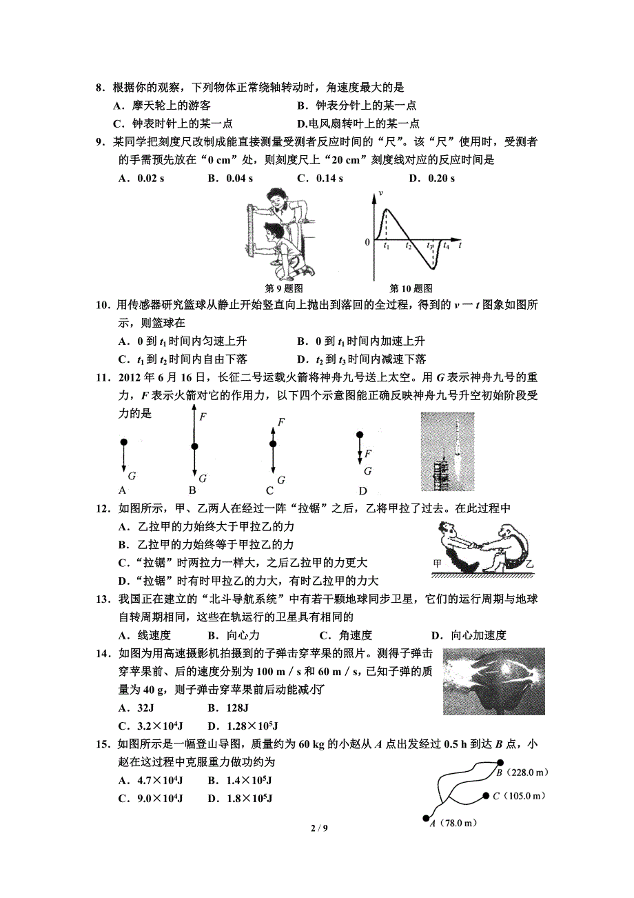 2017年高中物理学业水平测试模拟题(高仿真)(含答题卡)_第2页