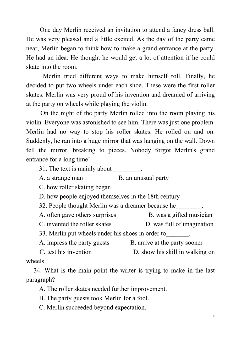 高二英语月考试题卷一_第4页