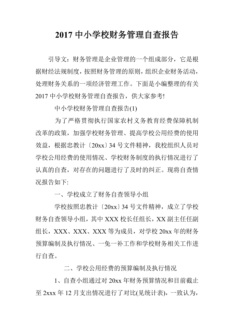 2017中小学校财务管理自查报告 _第1页