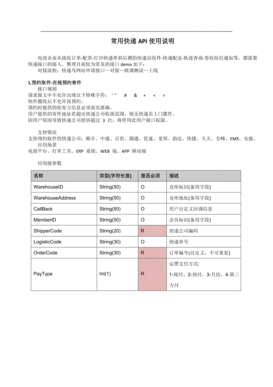 常用快递API使用说明_第1页