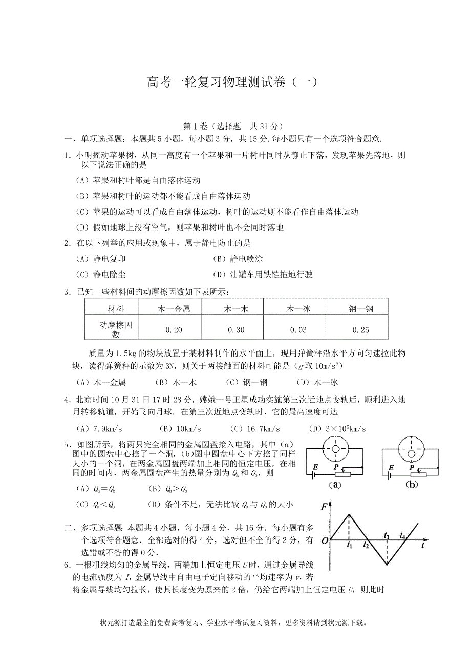 高考一轮复习物理测试卷_第1页
