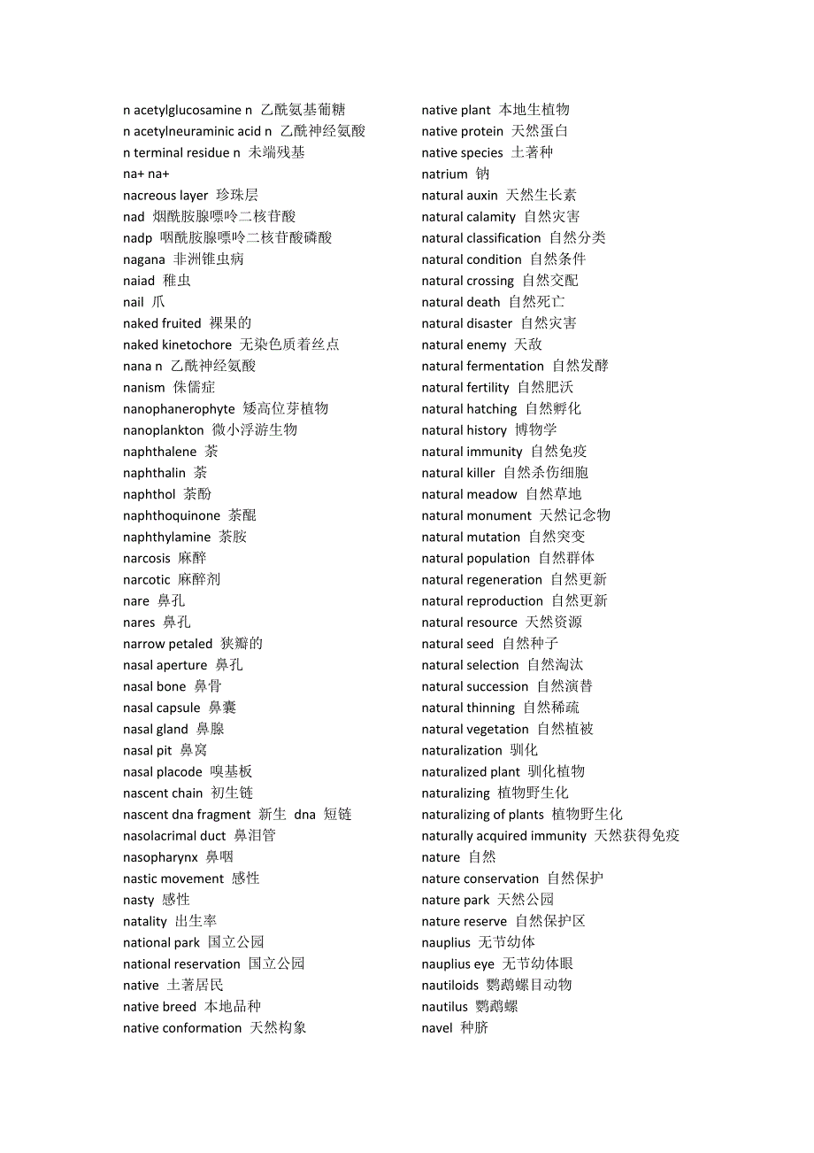 生物学专业英语词汇(字母n)_第1页