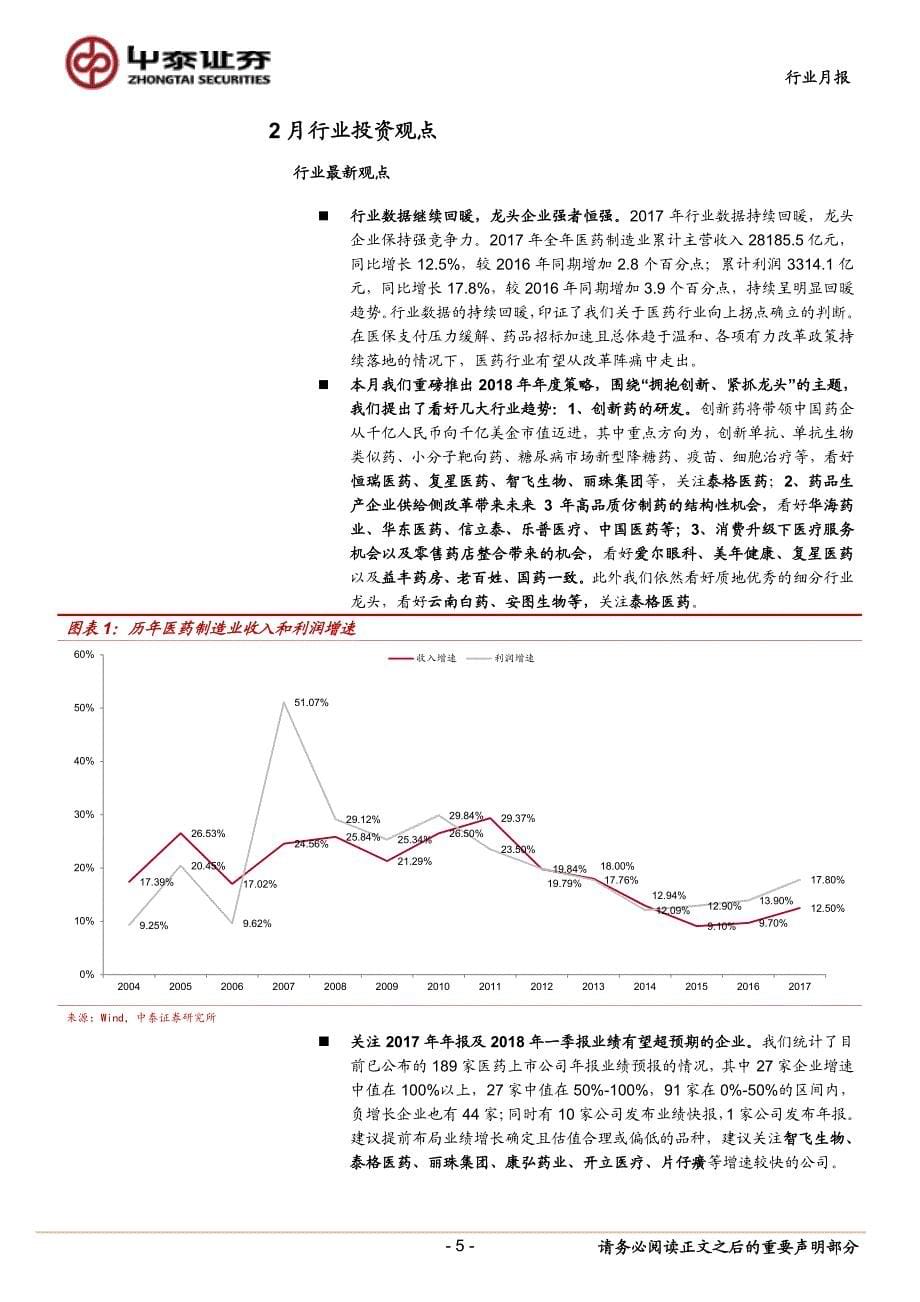 医药生物行业月报：把握政策落地年龙头企业机会，布局年报、一季报业绩预增品种_第5页