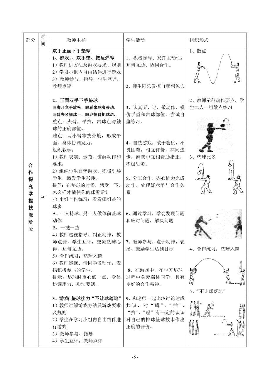 小学体育五年级《软式排球正面双手垫球》教学设计_第5页