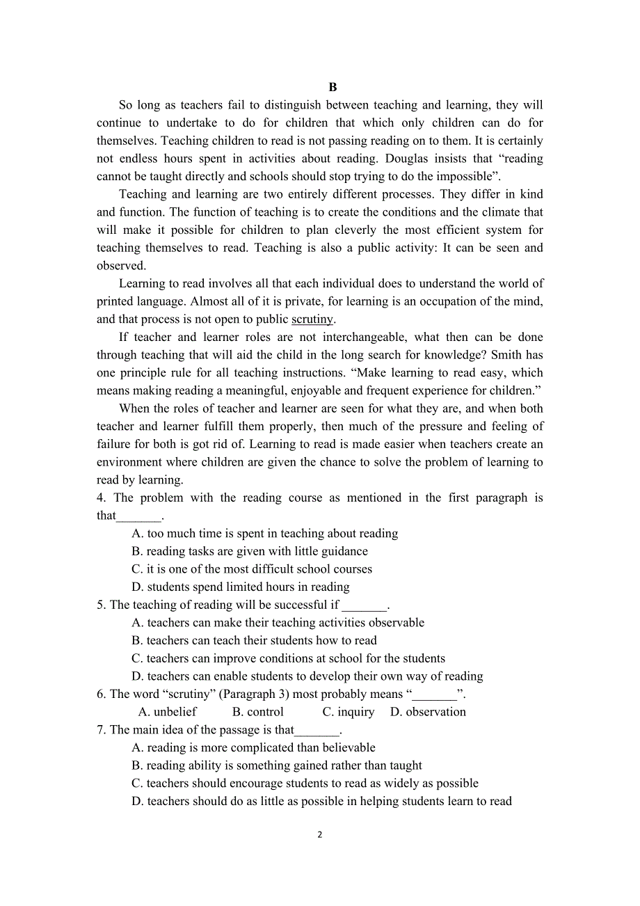 高二英语阅读理解限时训练(十)_第2页