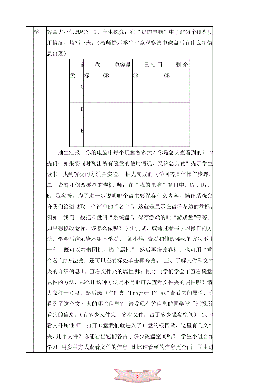 六年级上册信息技术《刺探磁盘和文件夹的秘密》教学设计_第2页