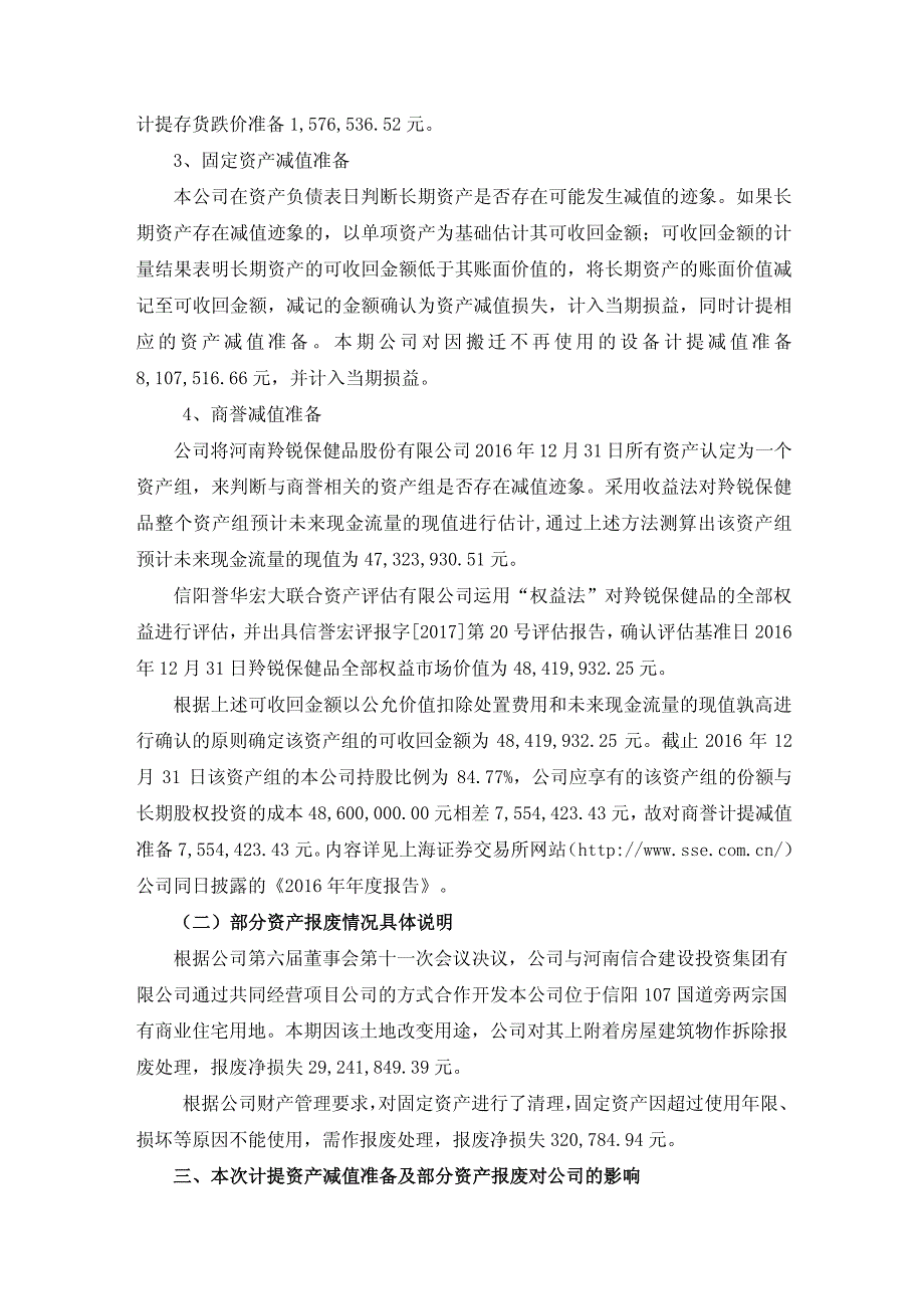 河南羚锐制药股份有限公司关于计提资产减值准备及部分资产_第2页