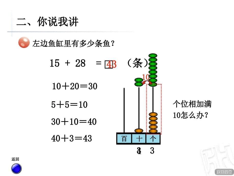 青岛版小学数学一年级下册《两位数加两位数进位加法》课件_第5页