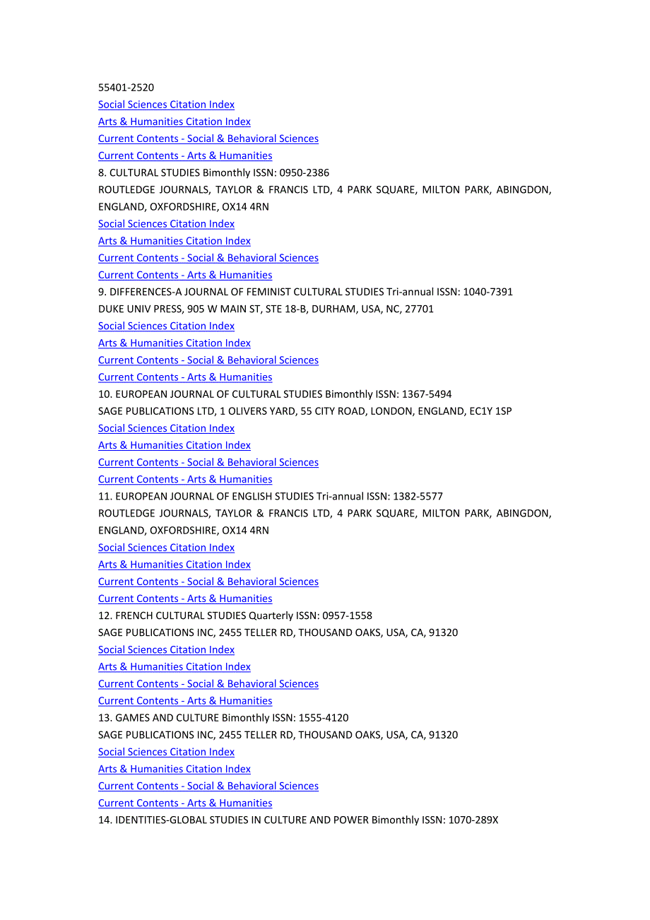 文化研究类SSCI期刊列表（2013年4月21日）_第2页