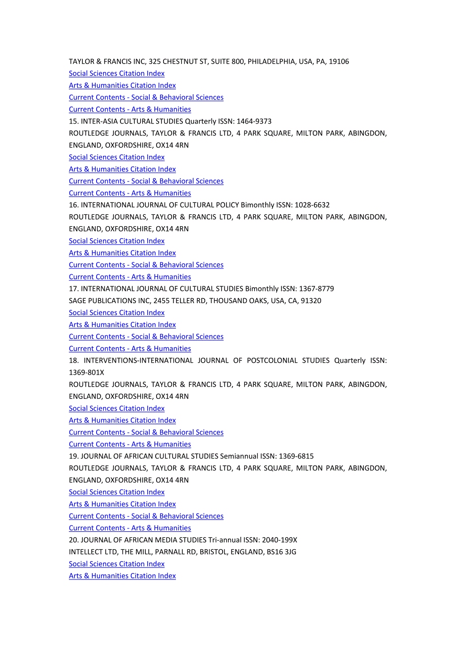 文化研究类SSCI期刊列表（2013年4月21日）_第3页