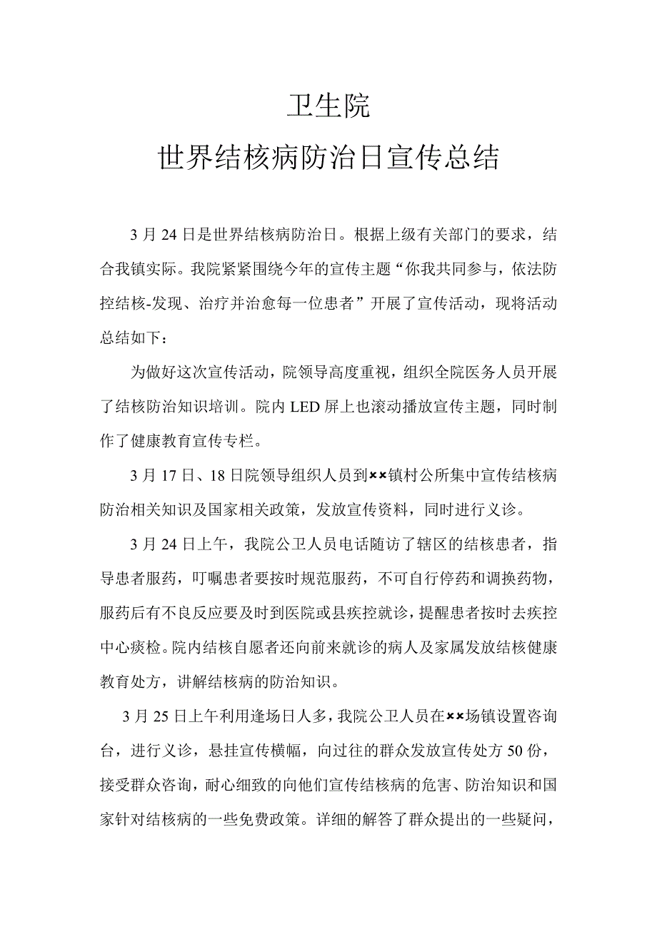 2015年卫生院结核宣传总结_第1页