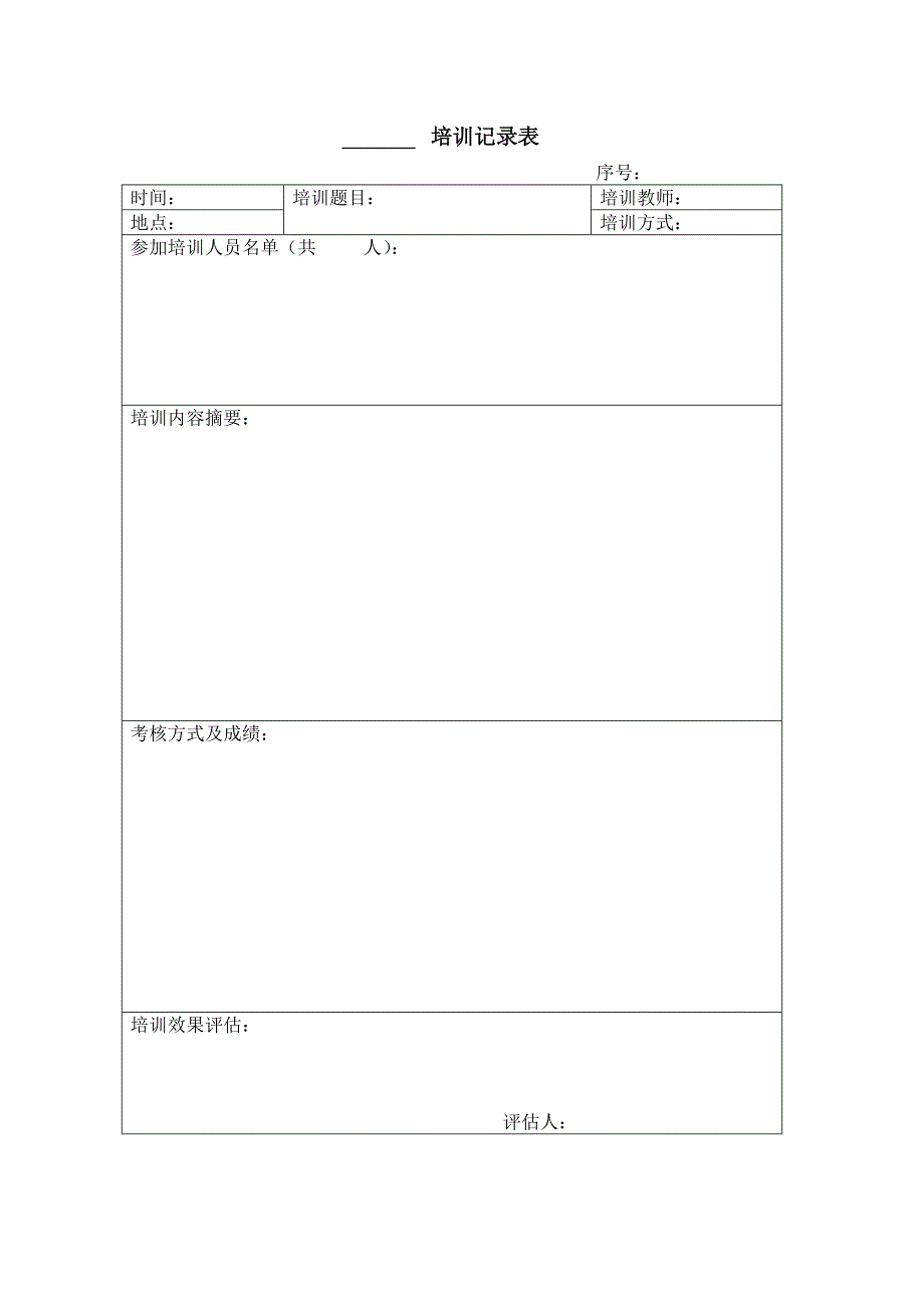 纸箱厂表格——培训记录表_第1页