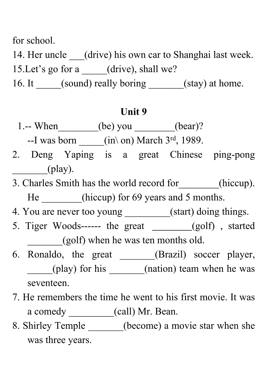 八年级上册unit7-10的词性专练_第3页