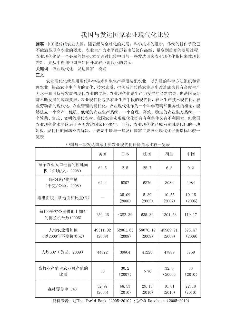 我国与发达国家农业现代化比较_第1页