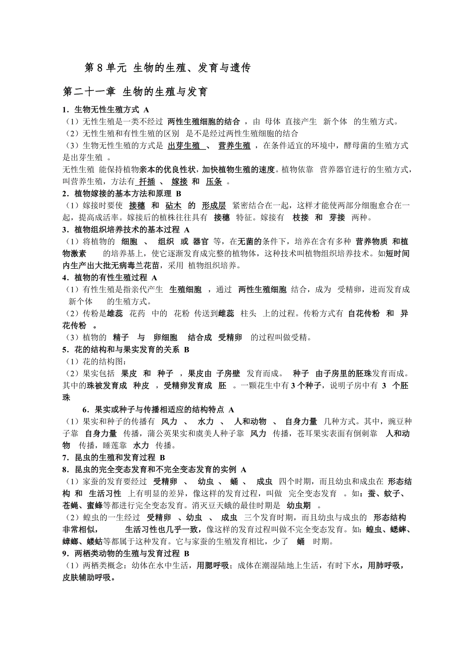 苏教版八年级生物下册复习题解答要点　全册_第1页