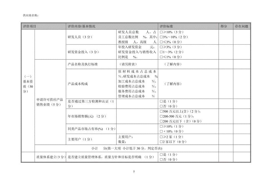 中国石化供应商准入与现场考察评价标准  化工辅料专业 (生产商)_第5页