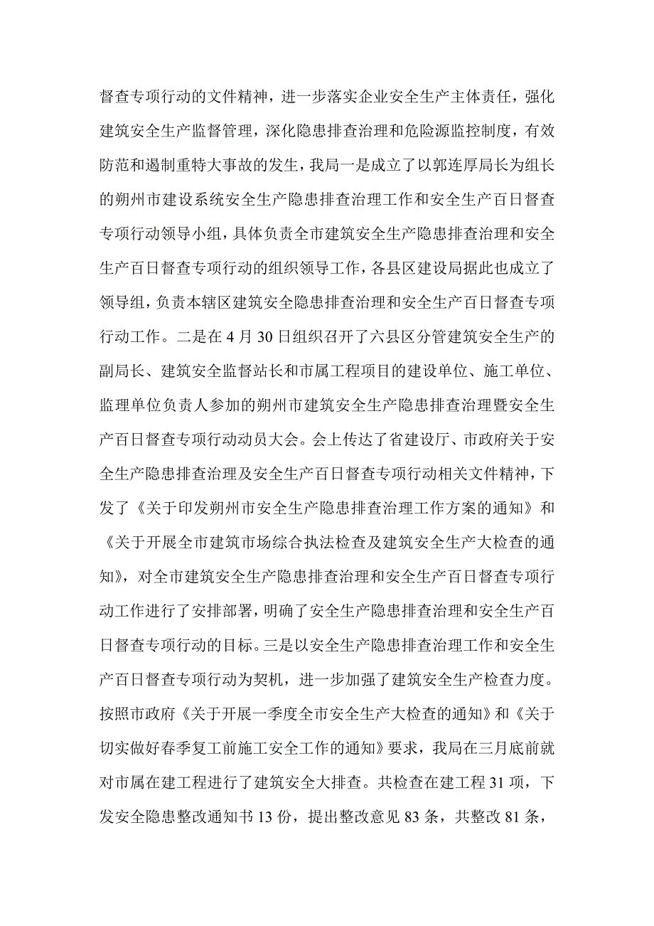 安全生产百日督查汇报材料(精选多篇)_第4页