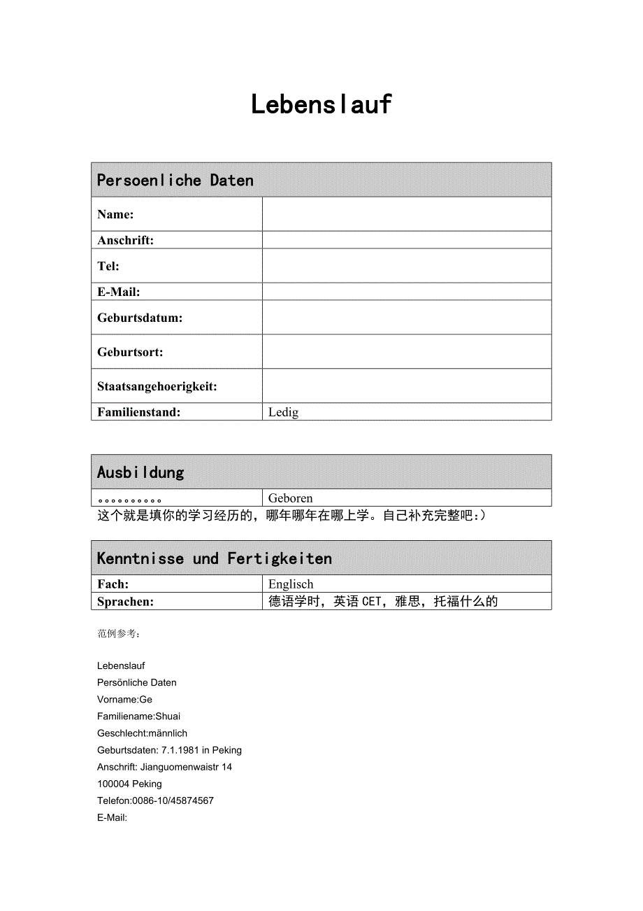 德文个人简历样本_第1页