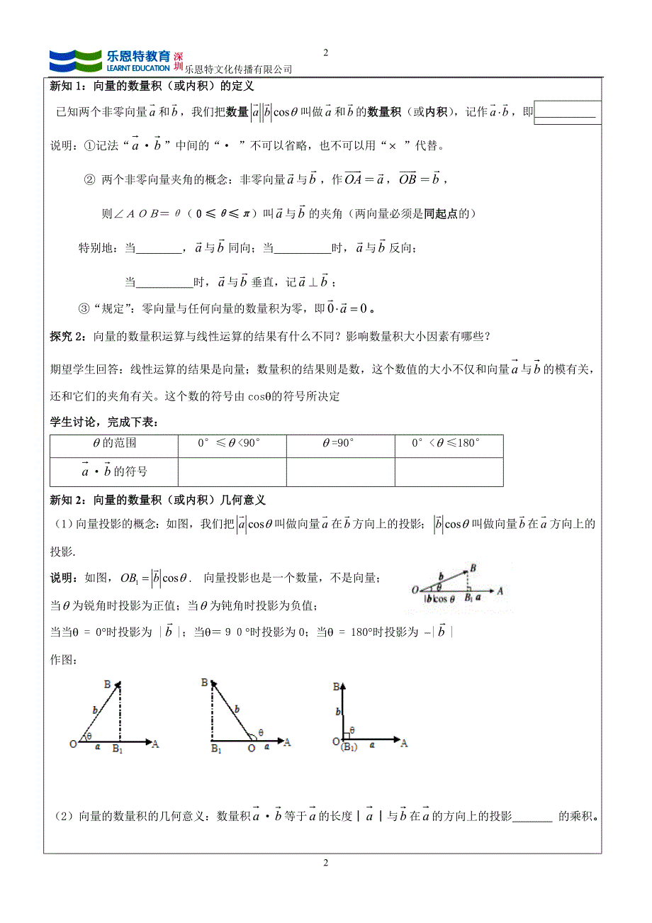 平面向量的数量积的物理背景及其含义导学案(一)_第2页