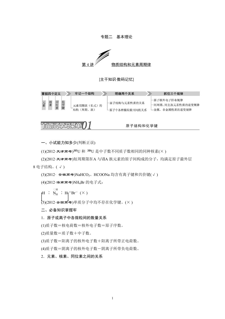 高考二轮化学总复习全国通用版专题二物质结构和元素周期律_第1页