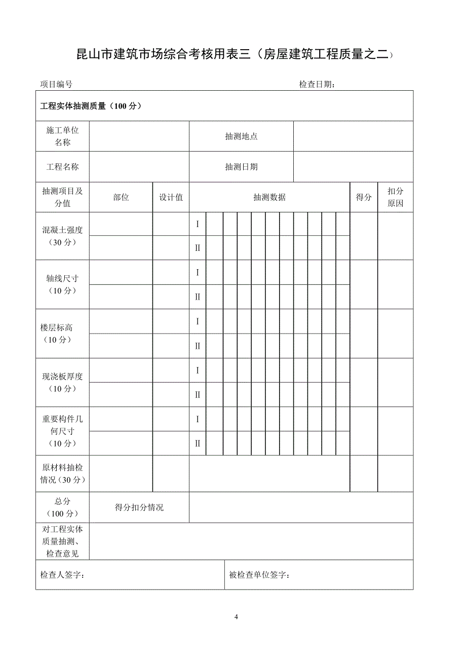 昆山市建筑市场综合考核用表一（房屋建筑项目综合情况）_第4页