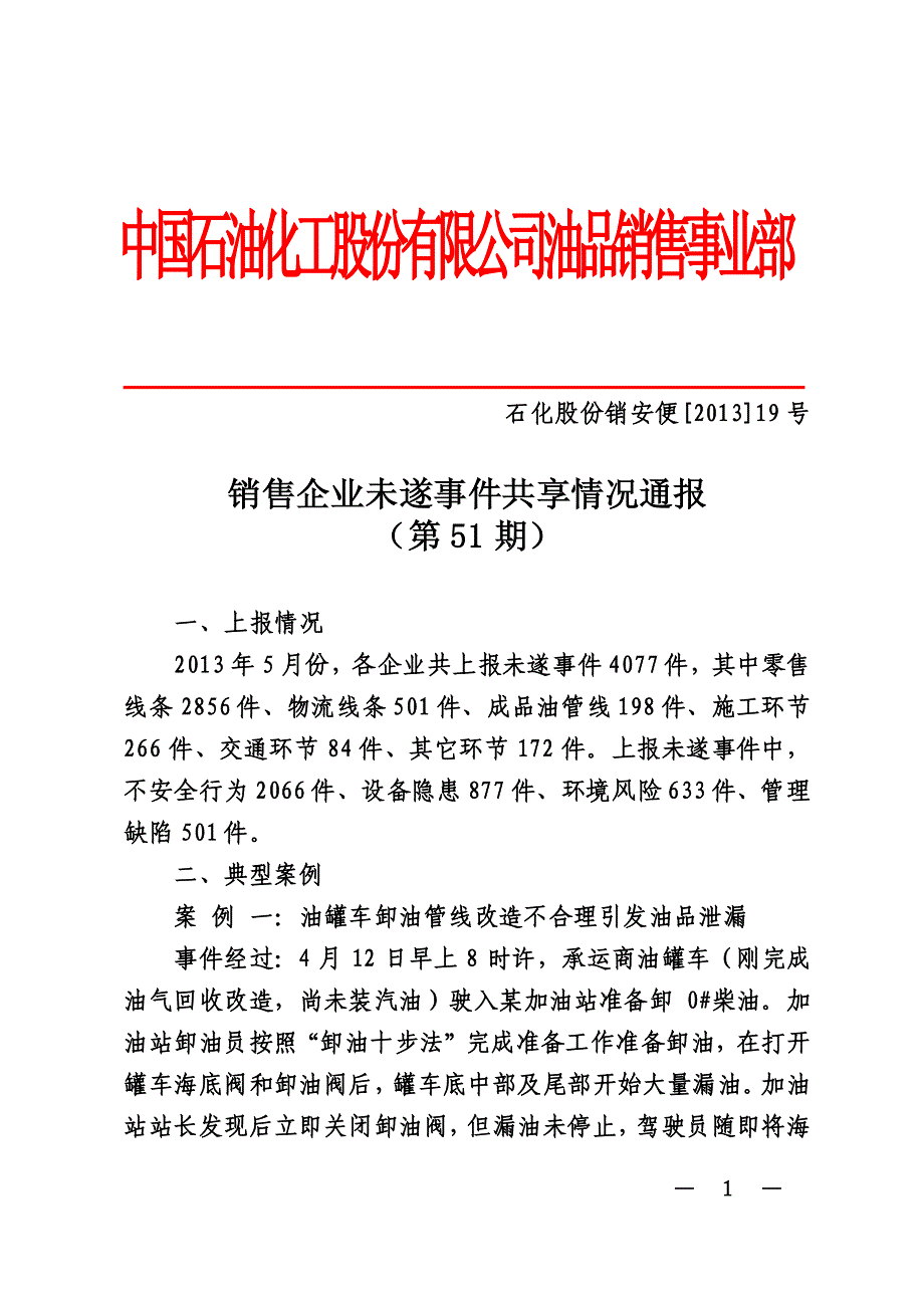 销售企业未遂事件共享情况通报(第51期)_第1页