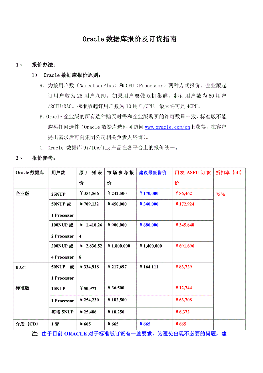 Oracle数据库报价及采购流程_第1页
