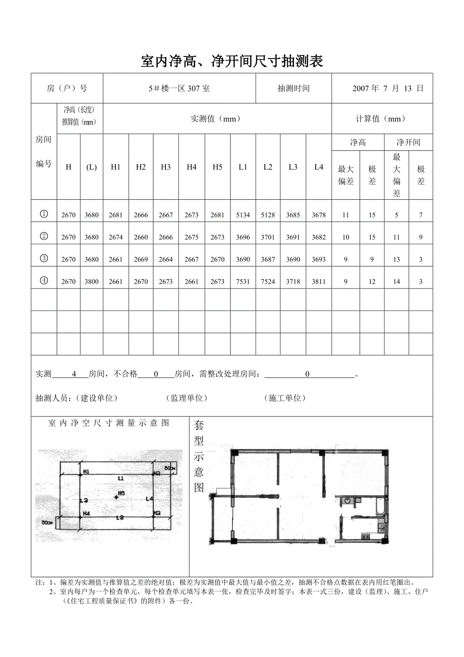 室内净高、净开间尺寸抽测表_第2页