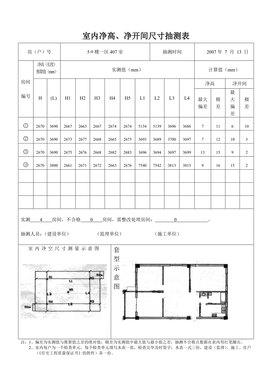 室内净高、净开间尺寸抽测表_第3页