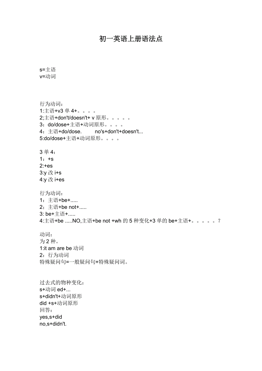 人教版初一英语上册语法点_第1页