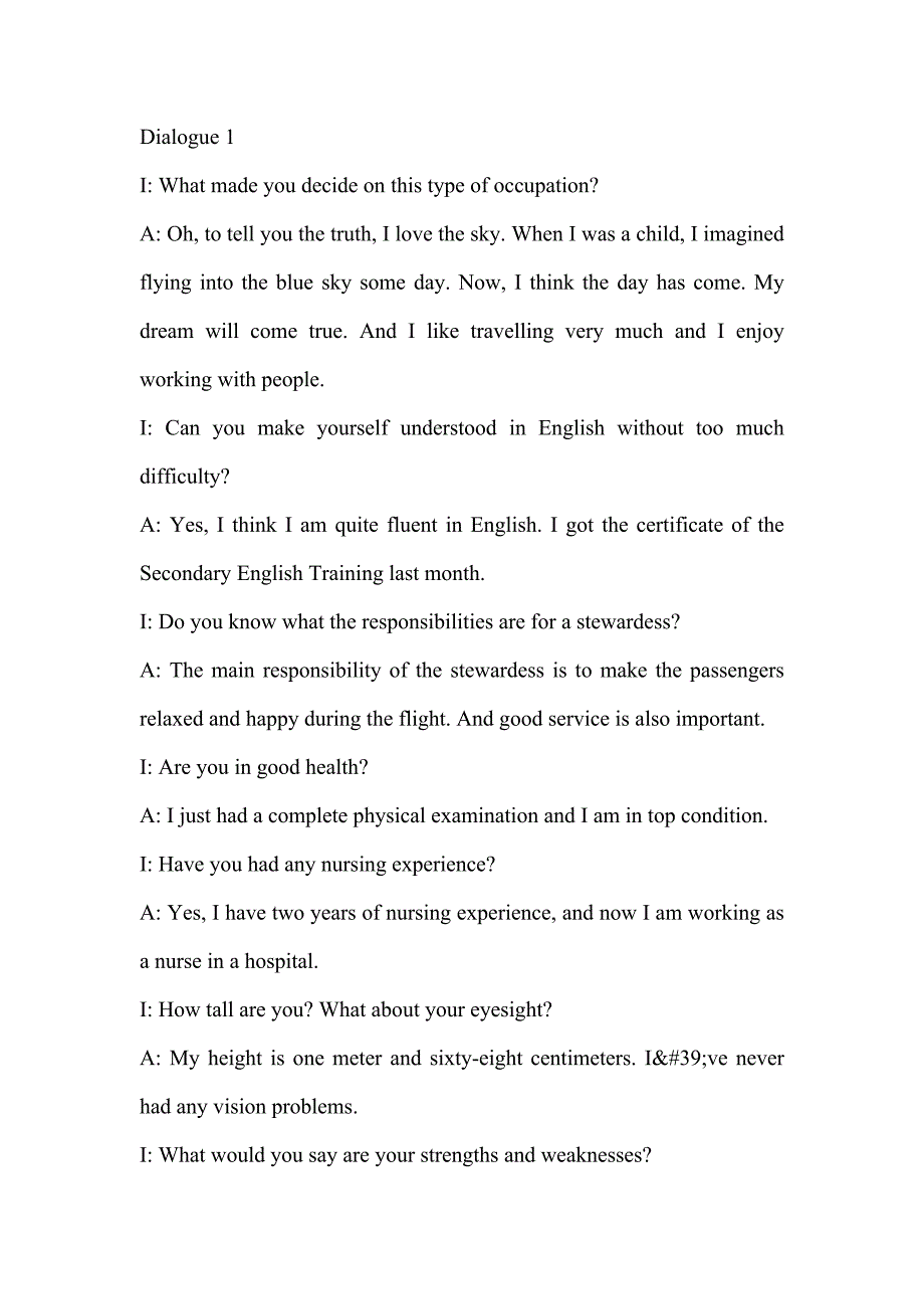 空姐英语面试的实用句子及两则实例对话_第2页