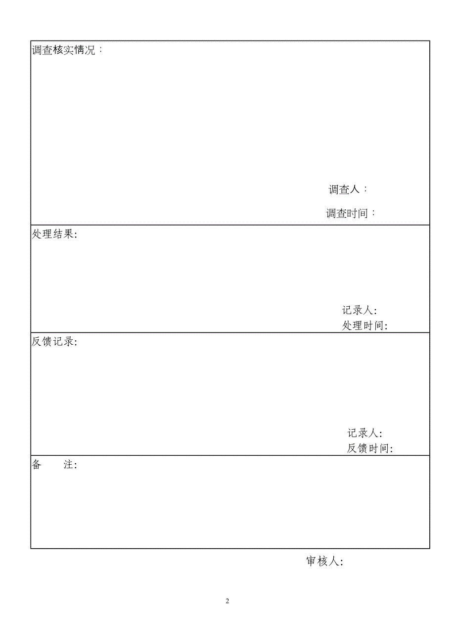 医院患者投诉及处理记录表格_第2页