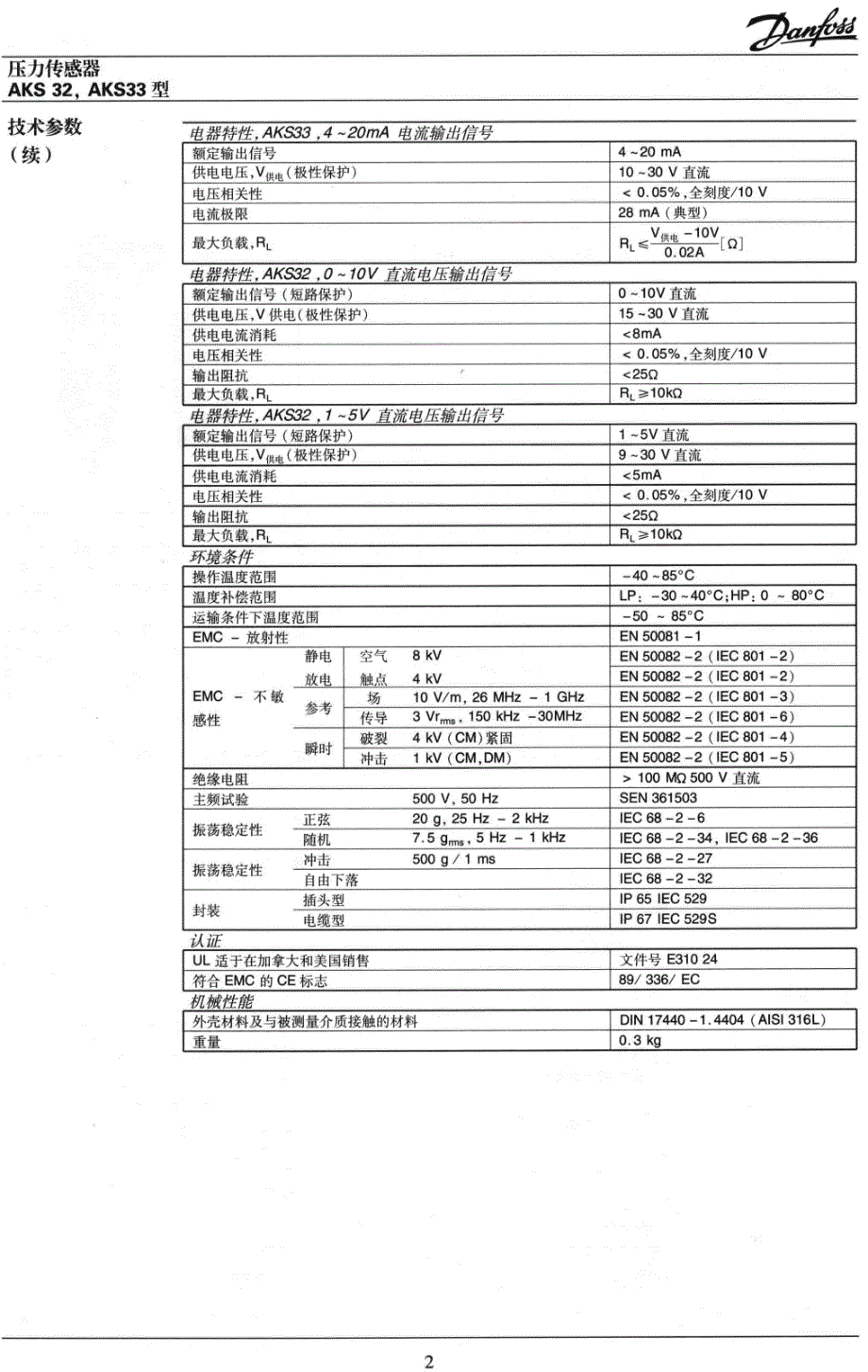 压力传感器aks32_aks33型_第2页