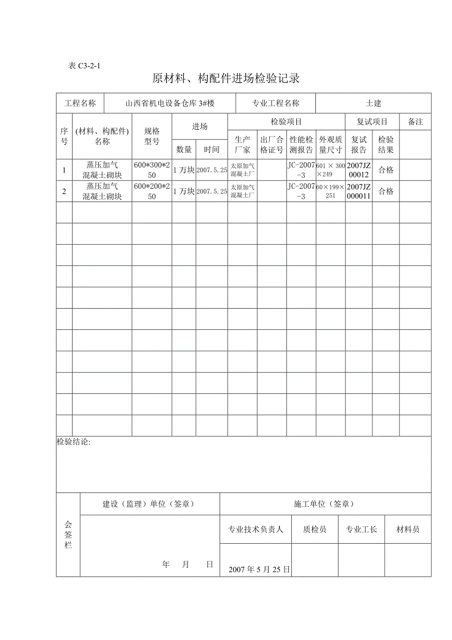 原材料、构配件进场检验记录加气块_第2页