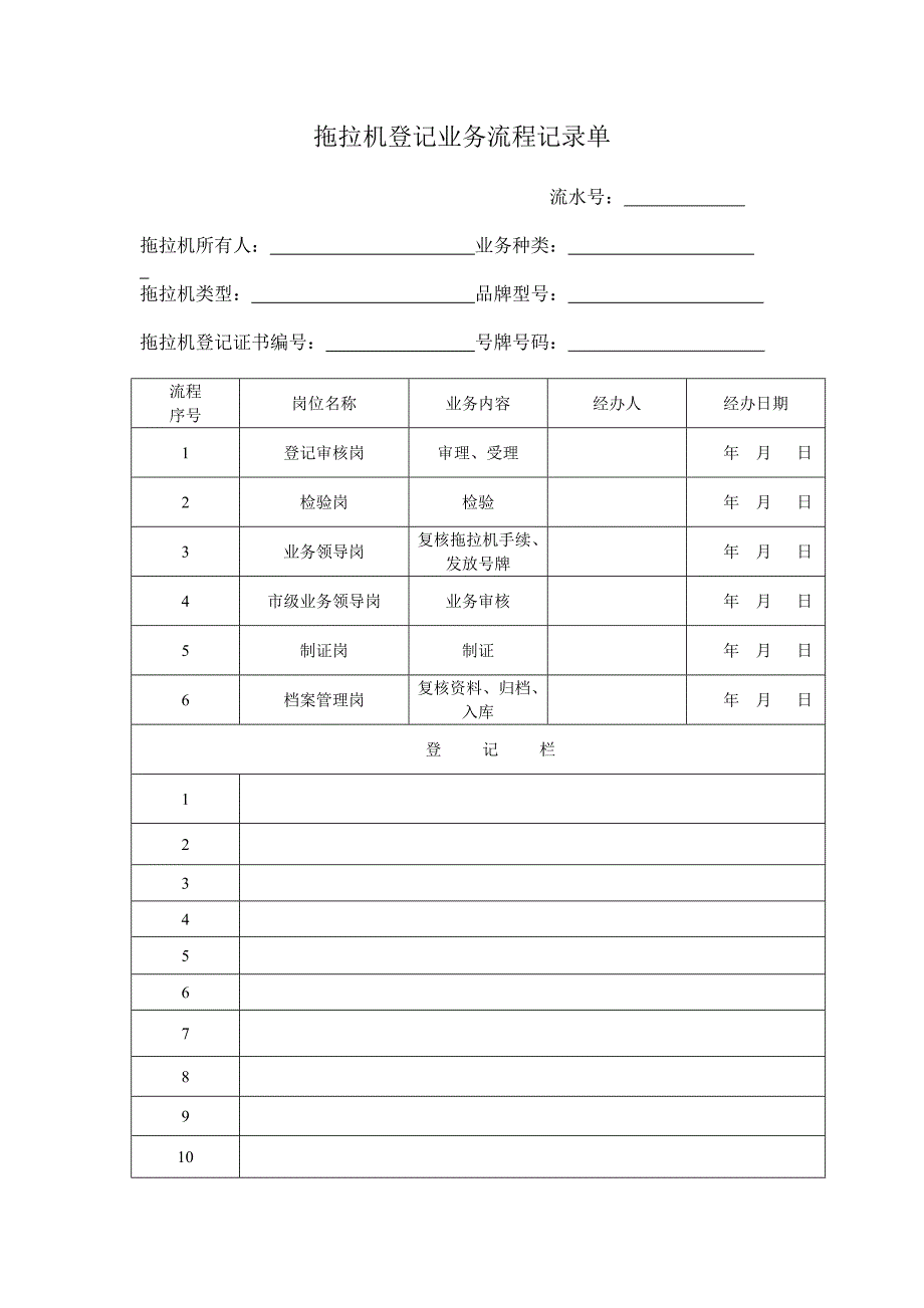 拖拉机登记业务流程记录单_第1页