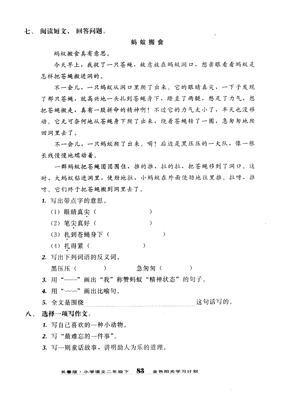 长春版小学语文二年级下册期中测试题._第2页