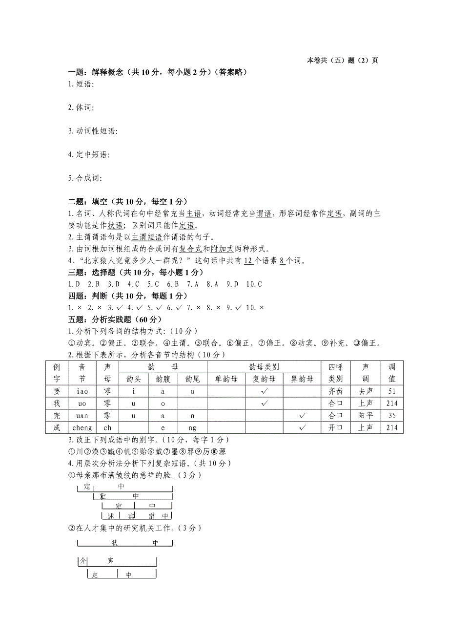 汉语言文学现代汉语试题_第4页