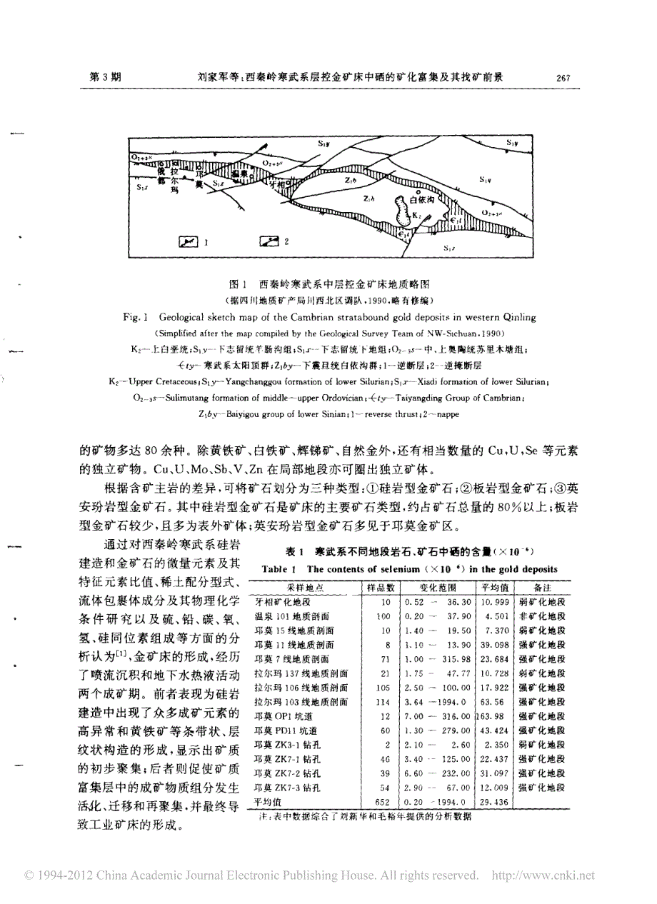 西秦岭寒武系层控金矿床中硒的矿化富集及其找矿前景_刘家军_第2页