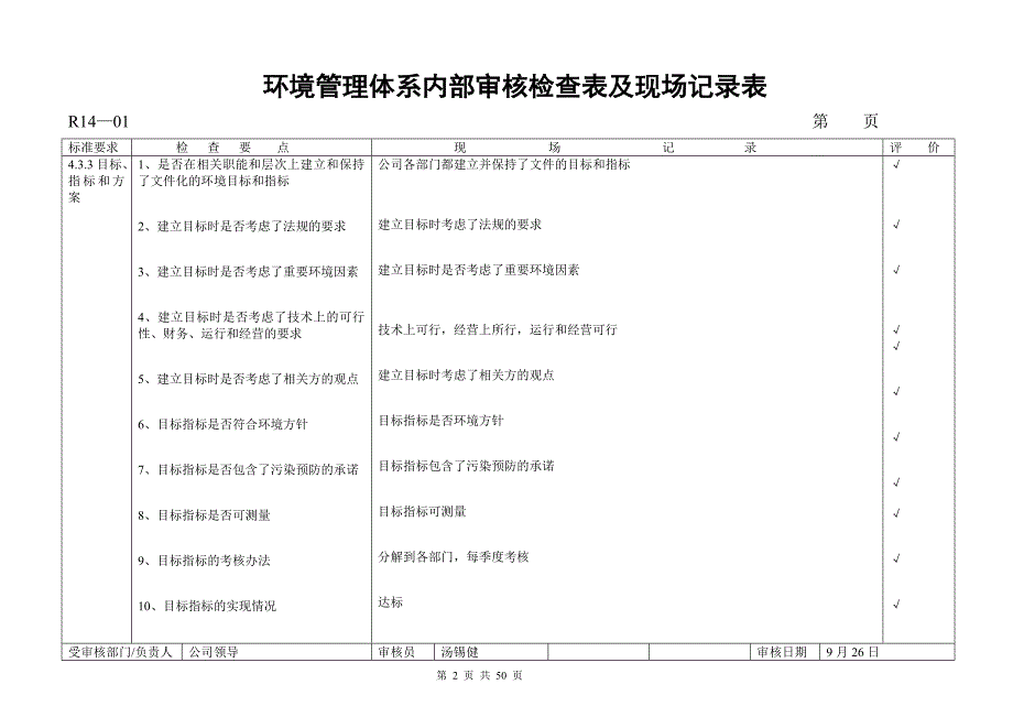 环境管理体系内部审核检查表_第3页