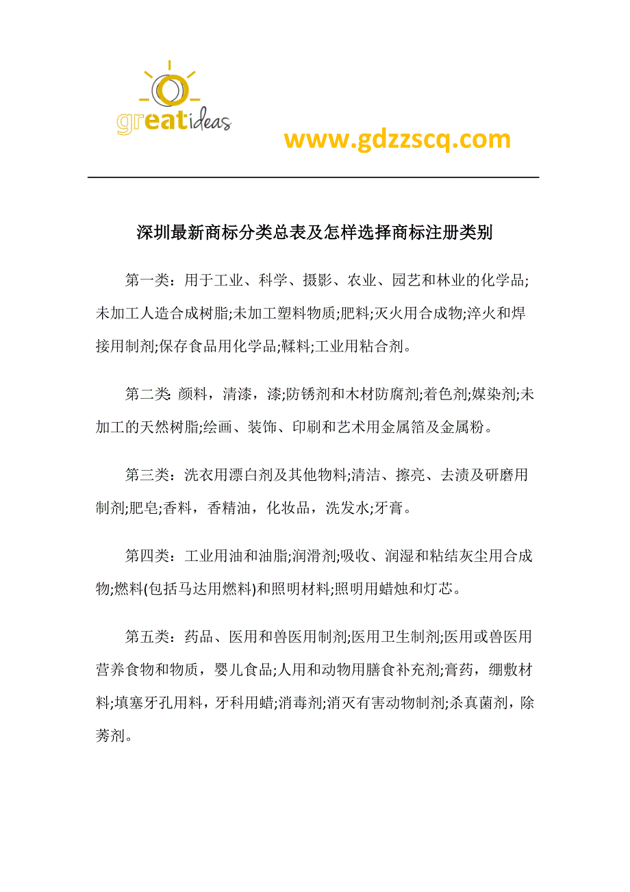 深圳最新商标分类总表及怎样选择商标注册类别_第1页